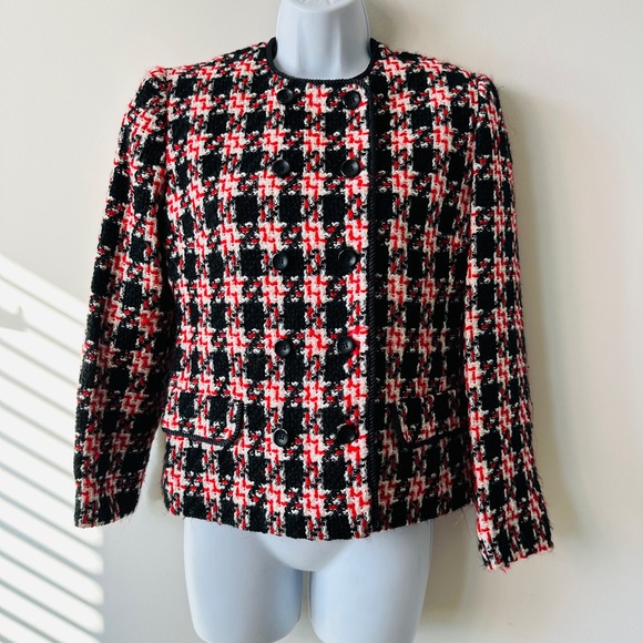 Beautiful Vintage Plaid 2 Pc Double Breasted Tweed Skirt Suit Size 2 - Picture 10 of 13